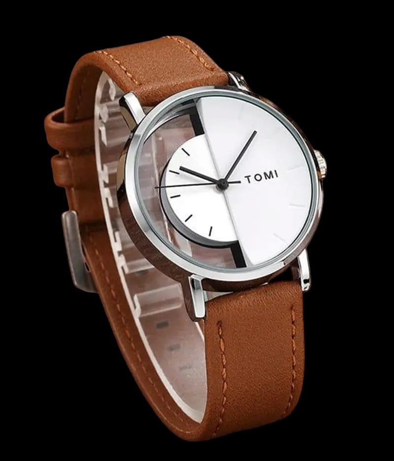 *TOMI T-080: Unique Unisex Watch Featuring a Half-Transparent Dial and Classic Leather Strap*