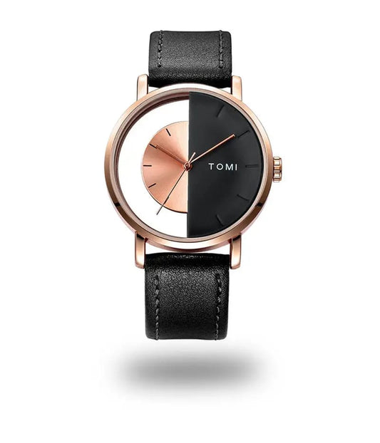 *TOMI T-080: Unique Unisex Watch Featuring a Half-Transparent Dial and Classic Leather Strap*